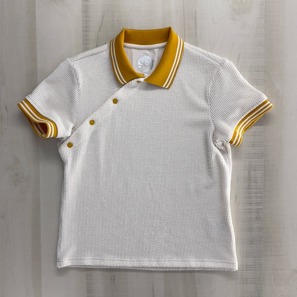 MARIE BIRDIE ribbed yellow white tennis golf athletic shirt pickleball L 16Y